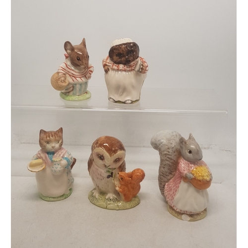 394 - Royal Albert Beatrix Potter figures Mrs Tiggy Winkle, Mrs Tittlemouse, Ribby, Goody Tiptoes and Old ... 