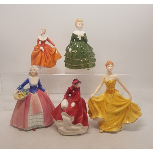 396 - Royal Doulton small figures to include Fragrance, Belle, Emma, Celebration and a/f figure Janet (5).