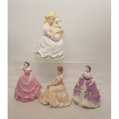 399J - Coalport figures to include The Goose Girl, Lady Amelia, Lady Henrietta and Loves Dream (4).