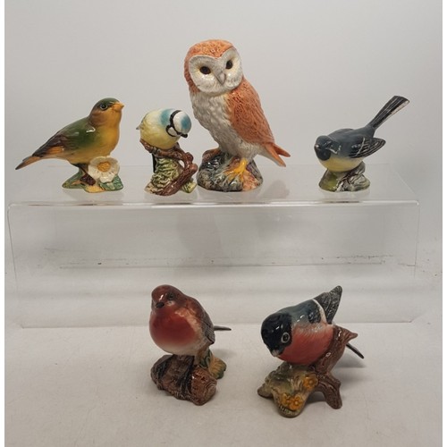 476 - Beswick bird figures to include small barn owl, bullfinch, robin, blue tit, grey wagtail (beak a/f) ... 