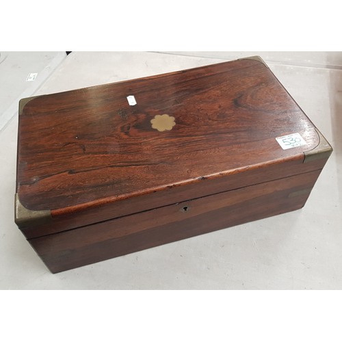 530 - Mahogany and brass writing slope, red leather to the interior, sizes are 45cm x 26cm x 17cm, key abs... 