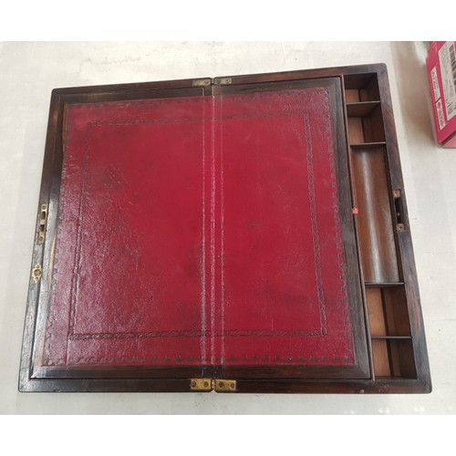 530 - Mahogany and brass writing slope, red leather to the interior, sizes are 45cm x 26cm x 17cm, key abs... 