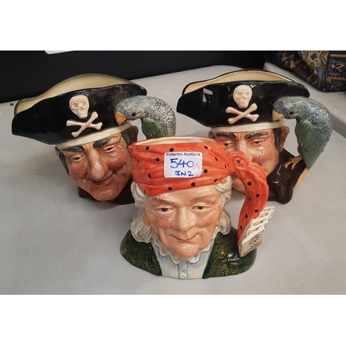 540 - Royal Doulton large character jugs 2 x Long John Silver D6335 together with The Fortune Teller D6874... 