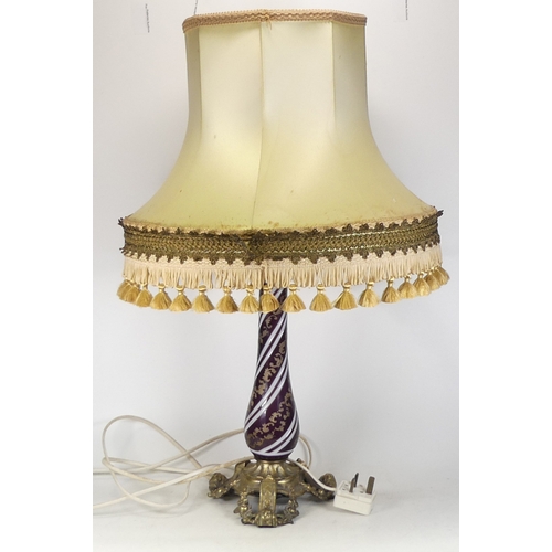 210 - Bohemian glass with gilt metal lamp with shade