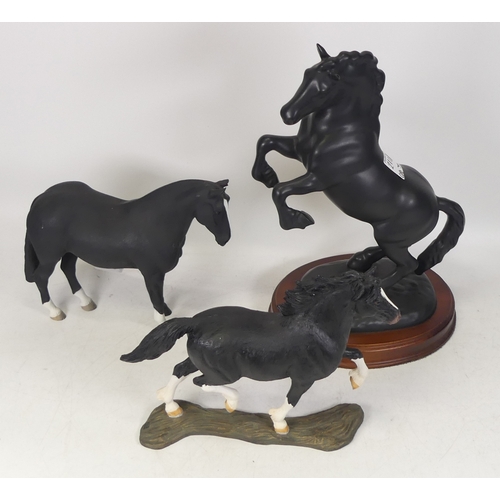 211 - Border Fine Arts Welsh Cob together with unmarked resin horse in black and unmarked black rearing ho... 