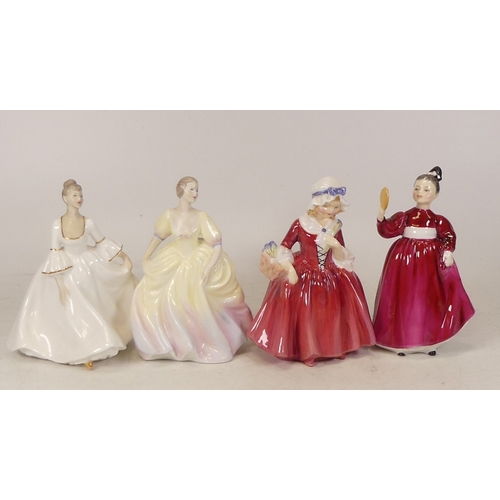 221 - Two Royal Doulton Lady Figures to include Vanity HN2475, Lavinia HN1955 together with Two Coalport F... 