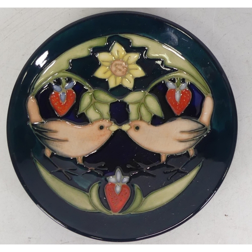 223 - Moorcroft Strawberry Thief Pattern Pin Dish. Silver line seconds dated 95