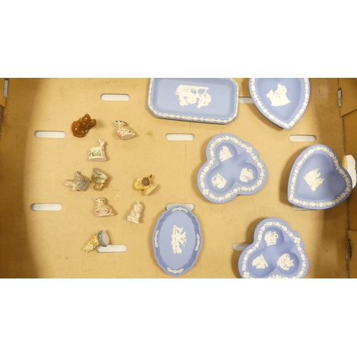 69 - a collection of Wedgwood Jasperware pin dishes together with some Wade Whimsies to include Squirrel,... 