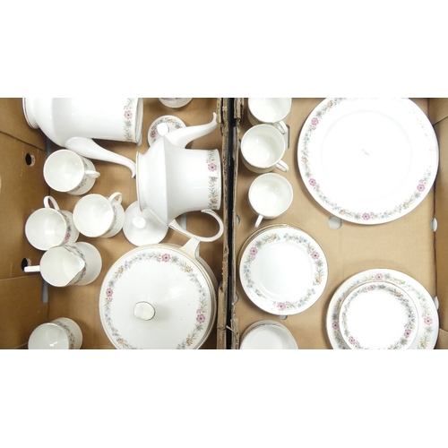 145 - Paragon and Royal Albert Belinda patterned tea and dinnerware to include side plates, teapot, coffee... 