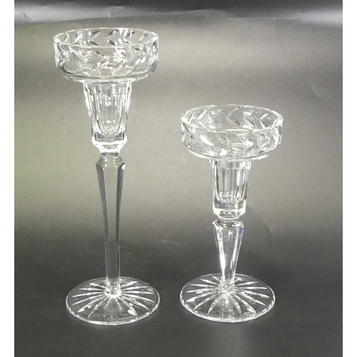 253 - Two pairs of Ajka candlesticks , heights 20cm and 15cm