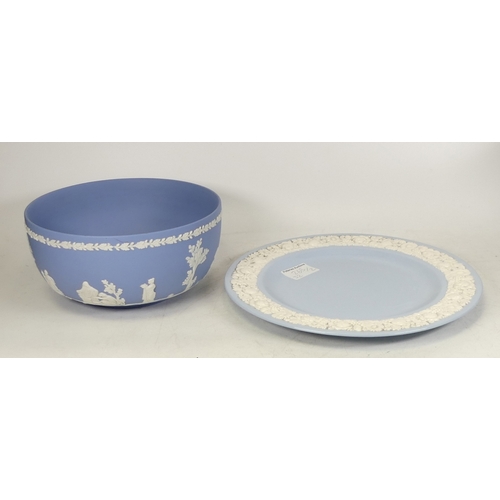 265 - Wedgwood Blue Jasperware Fruit Bowl together with a Queensware Floral Dinner Plate (2)