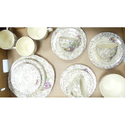 437 - Empire floral gilt part tea set to include 6 cups, 5 saucers, 6 side plates, cake plate and sugar bo... 