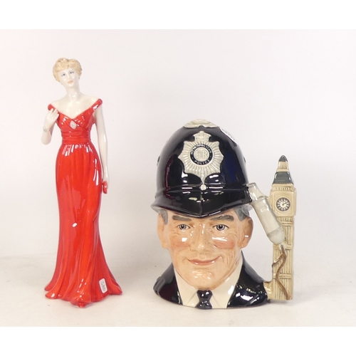 445 - Royal Worcester boxed Diana figure together with Royal Doulton large character jug London Bobby D674... 