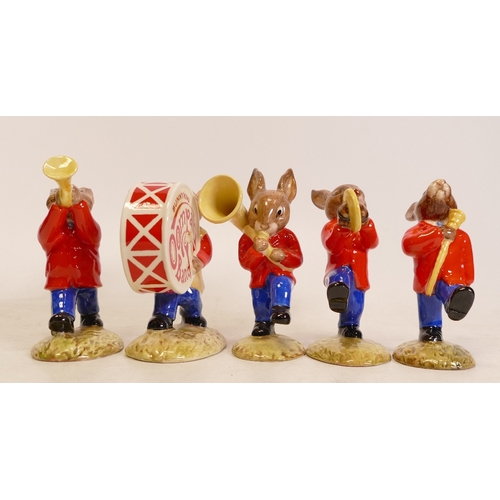 166 - Royal Doulton Bunnykins figures Oompah Band to include Drummer DB26 Sousaphone DB23 Drum-Major DB27 ... 