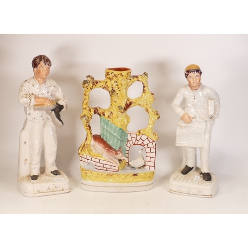 175 - Three Victorian Staffordshire Figures to include Fox and Swan Arbor Bridge Group together with 6.A.M... 