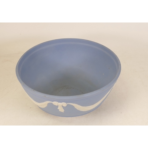 178 - Wedgwood Blue Jasperware Bowl with Decoration of Ribbons and Swags. Diameter: 19.5cm