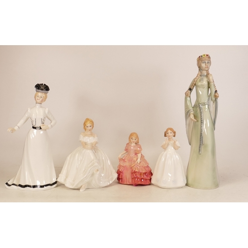 194 - Five Royal Doulton Lady Figures Francoise HN2897, Rose HN1368, Catherine, Heather HN2956 and Frances... 