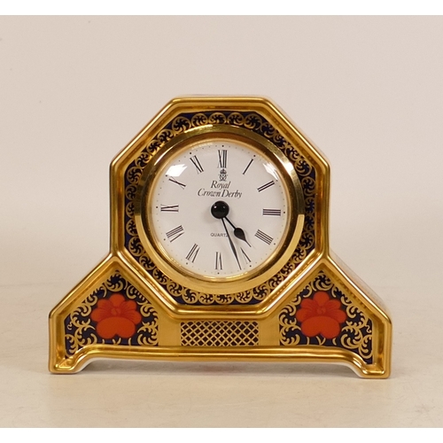 215 - A Royal Crown Derby Old Imari 1128 pattern desk clock, gold ground, the circular dial bearing Roman ... 