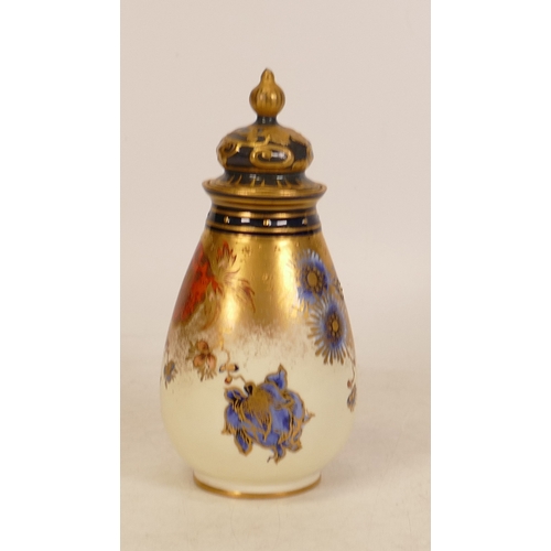 224 - Royal Crown Derby Blushware Lidded Vase. Lid has been overpainted and some wear to floral patterns. ... 