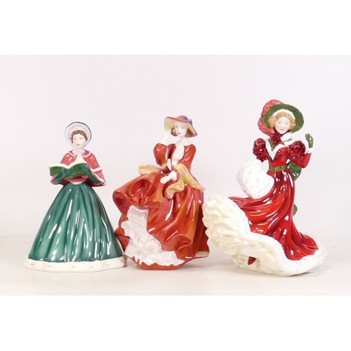 231 - Three Royal Doulton Lady Figures to include Pretty Ladies Top O' The Hill HN4778, Petites Christmas ... 