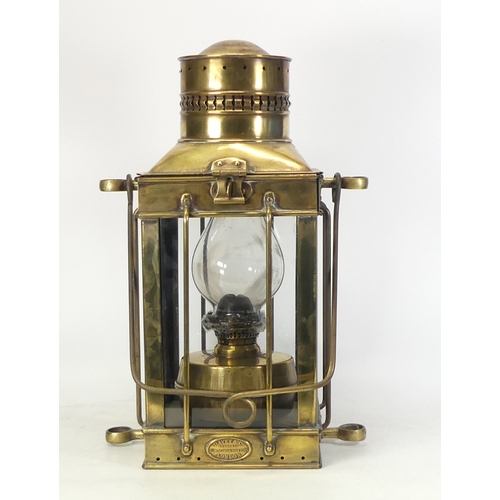 256 - Davey & Co. London Brass Oil Lamp with Glass Chimney. Height: 38cm