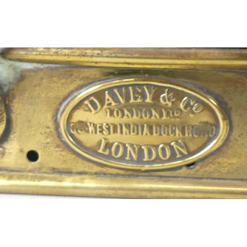 256 - Davey & Co. London Brass Oil Lamp with Glass Chimney. Height: 38cm