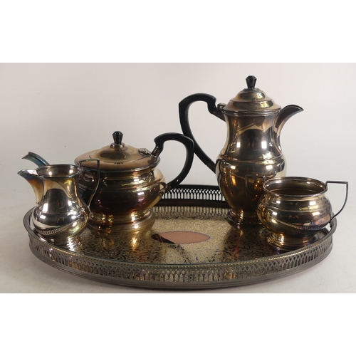 182 - Silver plated teapot , coffee pot , milk jug and sugar bowl on a oval serving tray