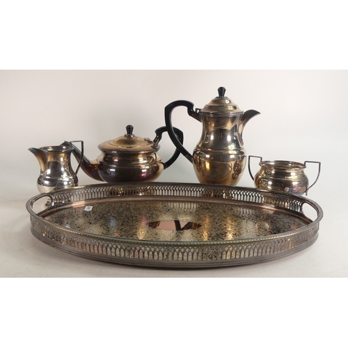 182 - Silver plated teapot , coffee pot , milk jug and sugar bowl on a oval serving tray