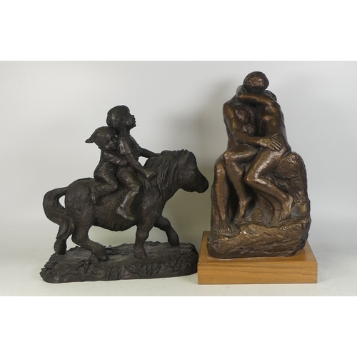 185 - ann paton wynne figure of a girl and boy on a pony together with Austin Prod Inc 1961figure of resin... 