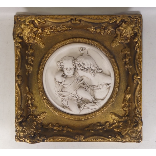 186 - Reproduction plaster plaque of known as  Children at play by sculptor E W Wyon . 30cm x 30cm