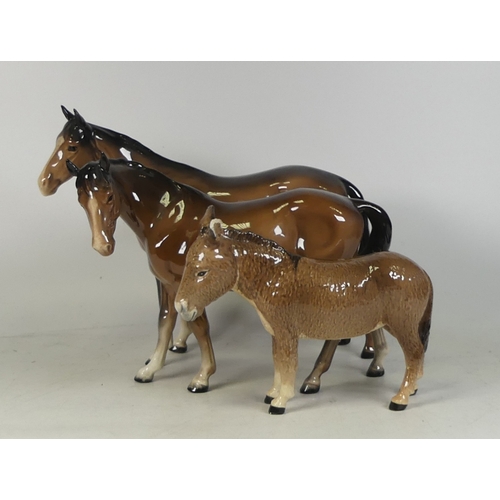 196 - Beswick mare facing left 976, Bois Roussel 701 and donkey ( ear A/F)