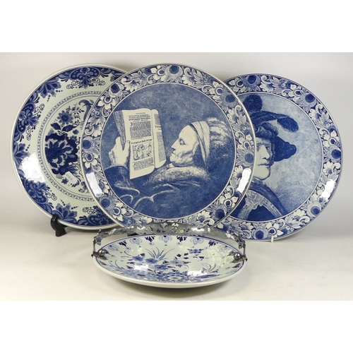 197 - Three Delft Holland plates together with a Delft cake plate (4)