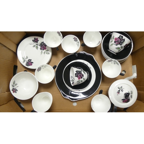 8 - Royal Albert black rose tea ware to include 8 cups, 10 saucers, 6 side plates, teapot , milk jug , s... 