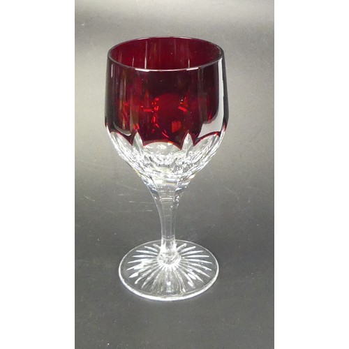 252 - Boxed De Lamerie Fine Bone China Lead Crystal dark red Set of 5 Red Wine Glasses