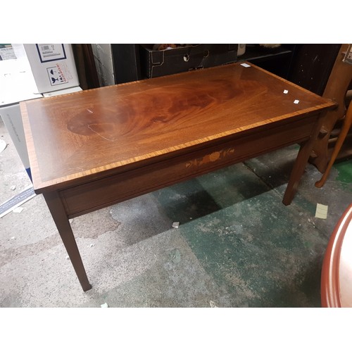 602 - A Small Rectangular Coffee Table with Marquetry Style Inlay Apron. Height: 45.5cm Length: 89cm