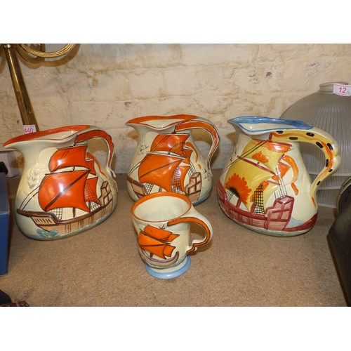 151 - Wade Heath vintage galleon jugs together with matching tankard. Height of jugs 20cm