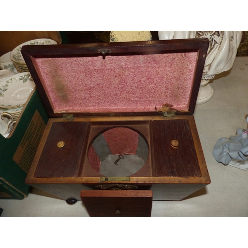 154 - George III Sarcophagus Tea Caddy with inlaid borders. Lead Lining not present. On Bun Feet with one ... 