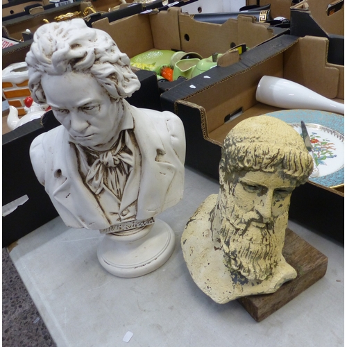 164 - Two Modern Busts to include Replica of a Bronze Bust of Zeus in Earthenware together with a Plaster ... 