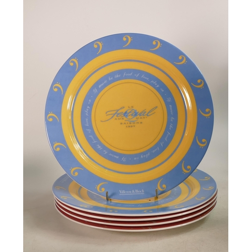 162 - Villeroy & Boch Le Festival Auxquat plates , years 1996 x3 and 1997 x2. Diameter 29cm