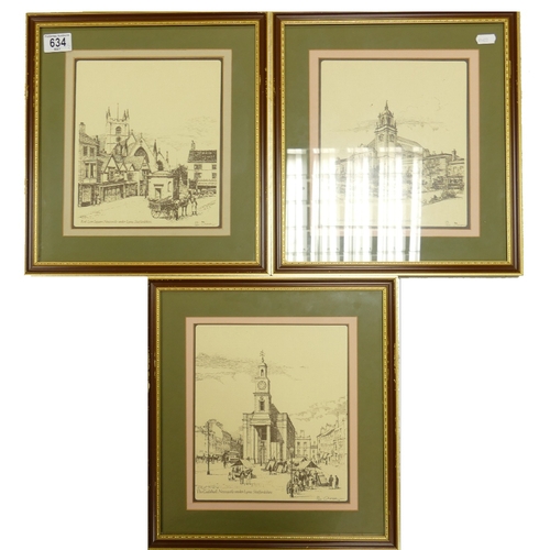 226 - Three Limited Edition Framed Prints of notable buildings in Newcastle-under-Lyme. Indistinctly signe... 