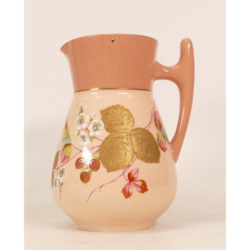 253 - James McIntyre & Co. pink floral jug with metal lid, height 15.5cm