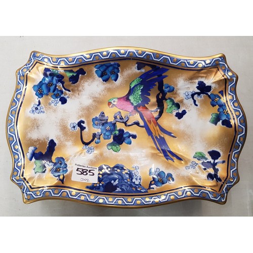 585 - A Keeling's Lo Sol Parrot design blue flow footed fruit bowl in shaped rectangular form.