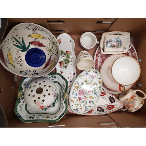 595 - A mixed collection of ceramic items to include a Spode square bowl, shaped trays, Minton Haddon Hall... 