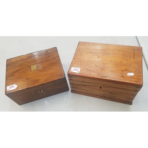 500 - Two Small Early 20th Century Boxes to include small Velvet Lined Writing Slope. Both distressed cond... 