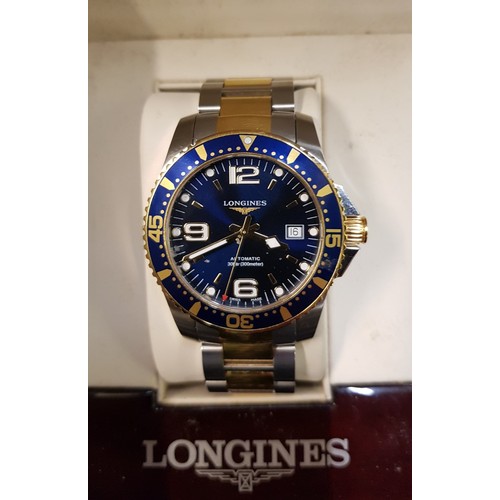 598B - Longines Hydro Conquest Automatic watch 300m, two tone bracelet, original box, booklets, spare links... 