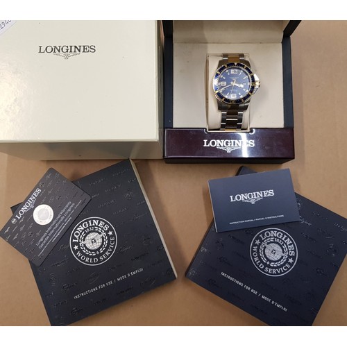 598B - Longines Hydro Conquest Automatic watch 300m, two tone bracelet, original box, booklets, spare links... 