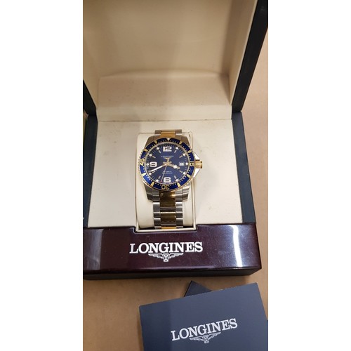 598B - Longines Hydro Conquest Automatic watch 300m, two tone bracelet, original box, booklets, spare links... 