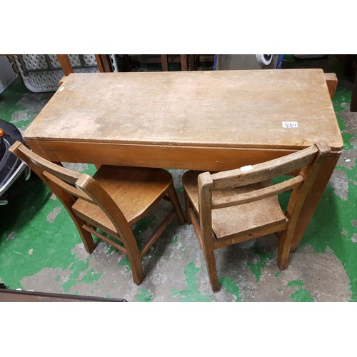 616 - Mid century child's twin school desk together with two chairs