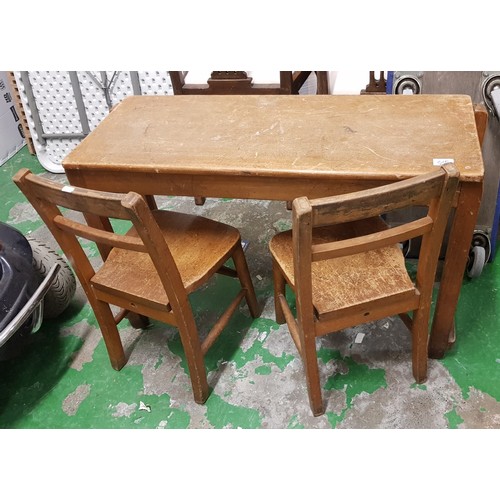 615 - Mid century child's twin school desk together with two chairs