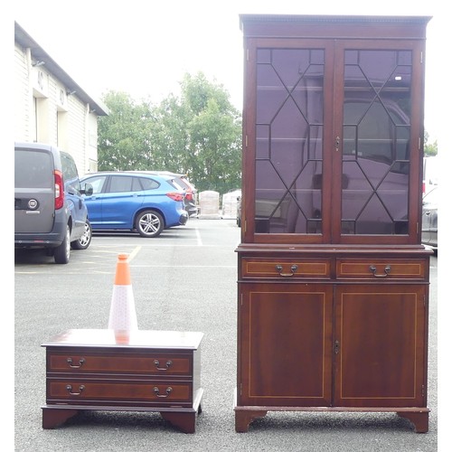 600 - A Modern Inlaid Bookcase with Dentil Moulding to Pediment (one crack to glass) together with Similar... 